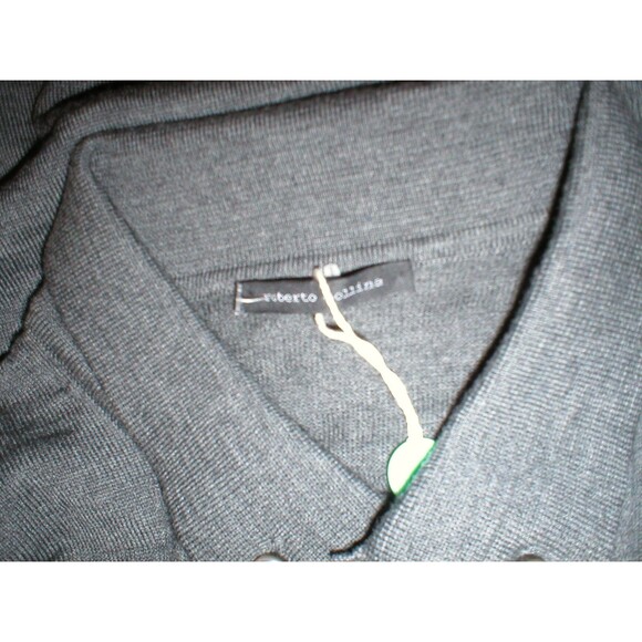 New NWT Mens L Merino Wool Sweater Gray Italy Roberto Collina Suede Patch Elbow - Picture 5 of 5
